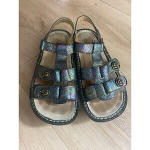 Alegria platform sandals women’s size 37 metallic floral leather comfort